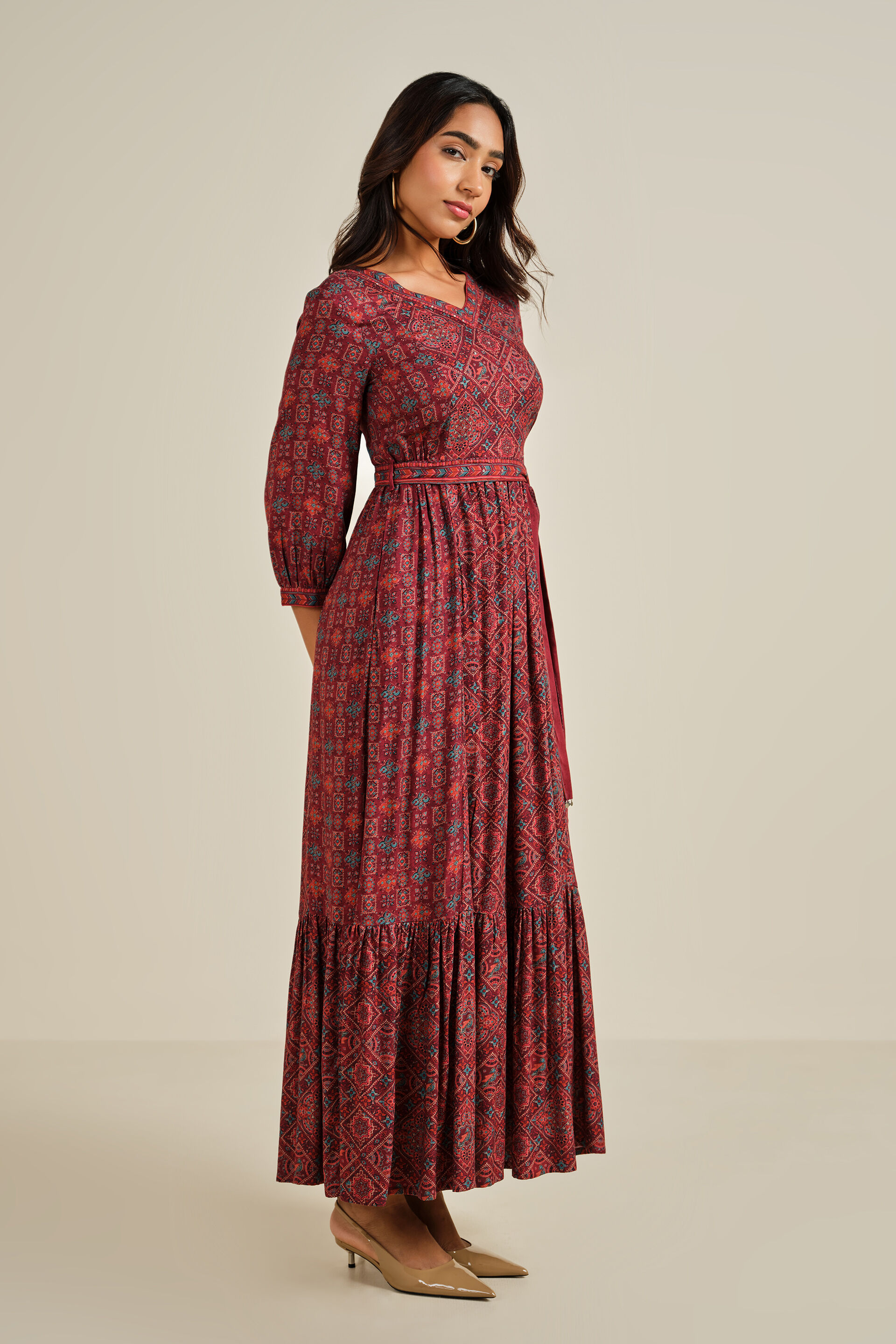 Rangrez Maxi Dress, Burgundy, image 4